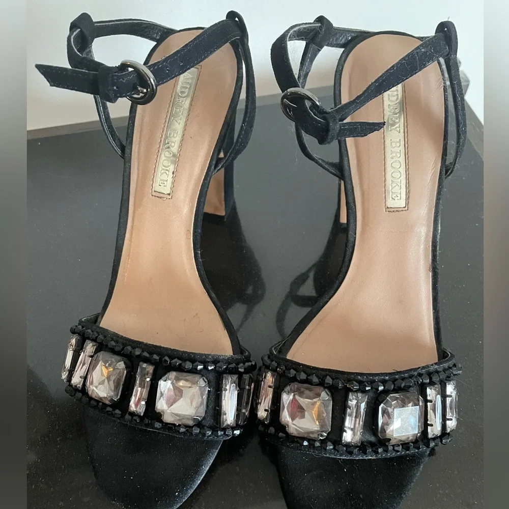 Black Open Toe Crystal Enhanced Heels SZ 9 1/2 Women’s